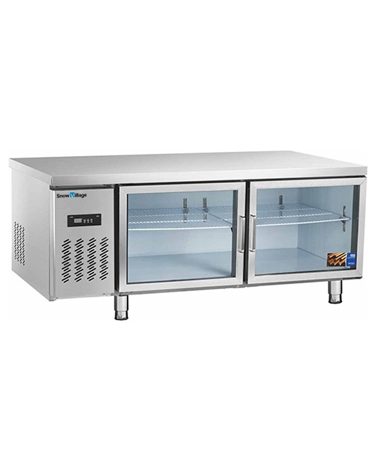 Stainless Steel Double Glass Door Workbench Fridge PLR-15B2(600MM)