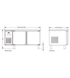 Stainless Steel Double Glass Door Workbench Fridge PLR-12B2 (600MM)