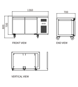 Stainless Steel Double Door Workbench Fridge GNR1360T2