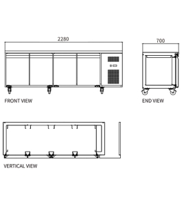 Stainless Steel Four Door Workbench Fridge GNR2280T4