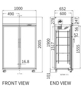 Double Glass Door Upright Display Fridge LC-1000FS