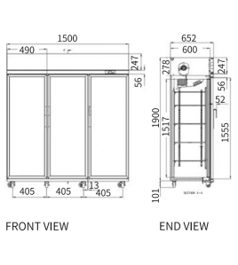 Triple Glass Door Upright Display Fridge LC-1500FS