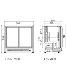 Under Bench Double Sliding Door Bar Cooler BT-900FYS/FY