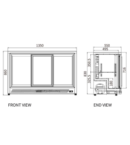 Under Bench Triple Sliding Door Bar Cooler BT-1350FYS/FY