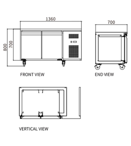 Stainless Steel Double Door Workbench Freezer GNF1360T2